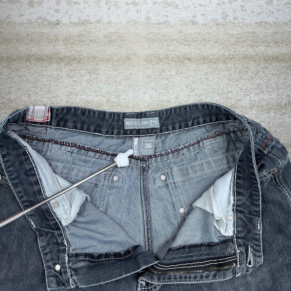 Vintage Y2K Skater Jean Shorts 36x13 Baggy Wide Leg Smoke Grey Wash Denim Rap - Picture 4 of 4
